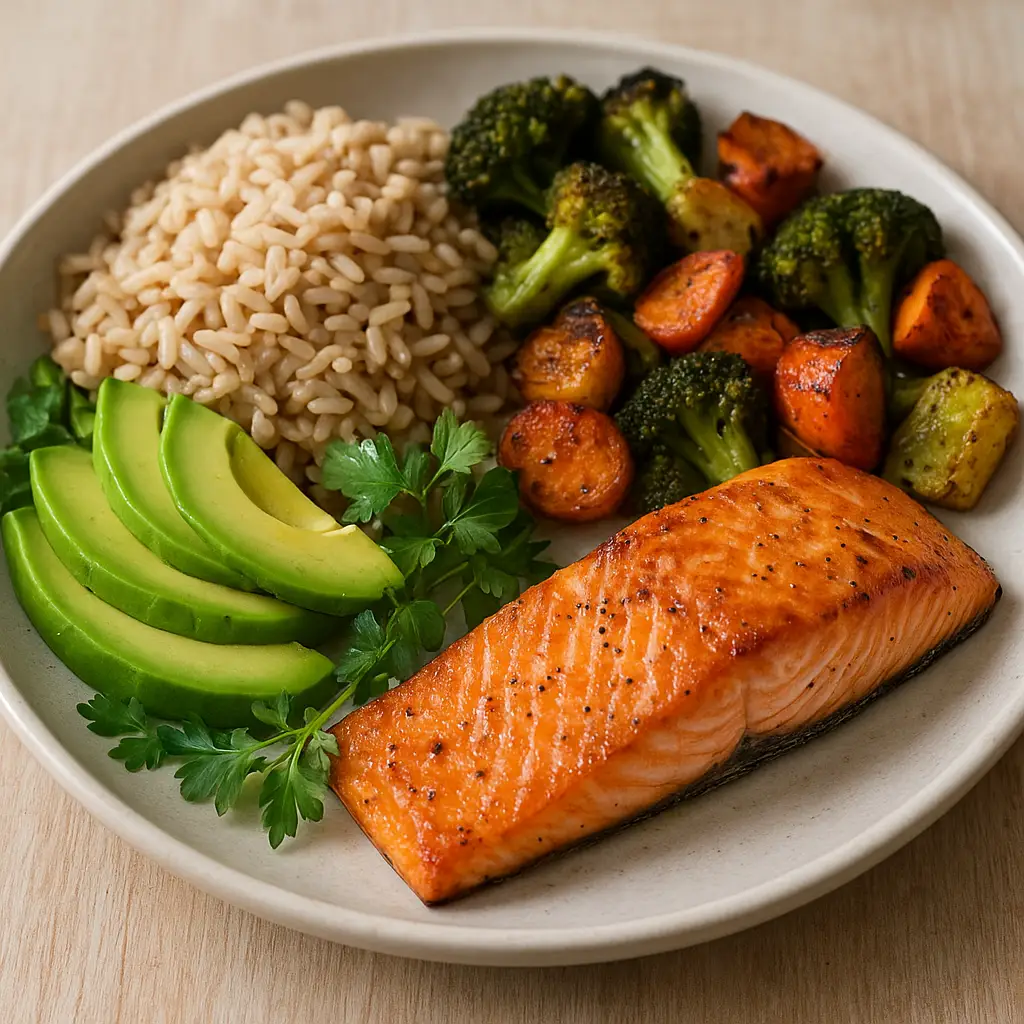 Assiette de récupération avec aliments anti-inflammatoires pour sportif