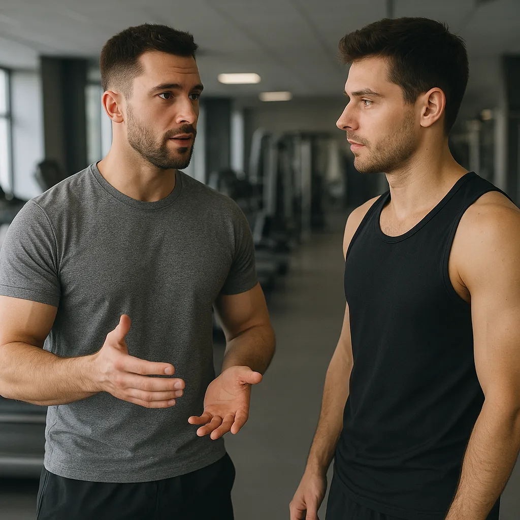 Musculation ou cardio : que choisir selon votre objectif ? 2 Coach sportif expliquant musculation ou cardio à un débutant