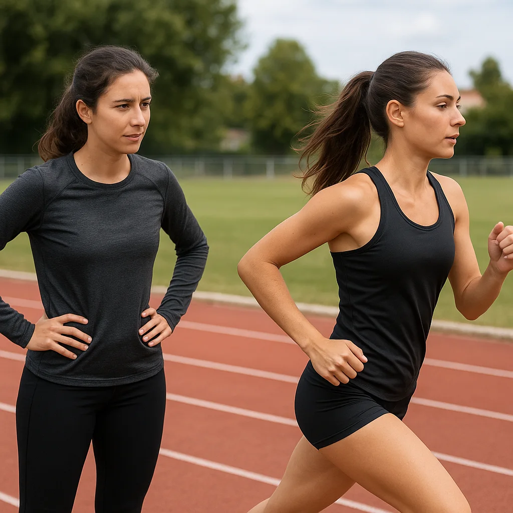 Coach sportive ajustant un entraînement de course à pied