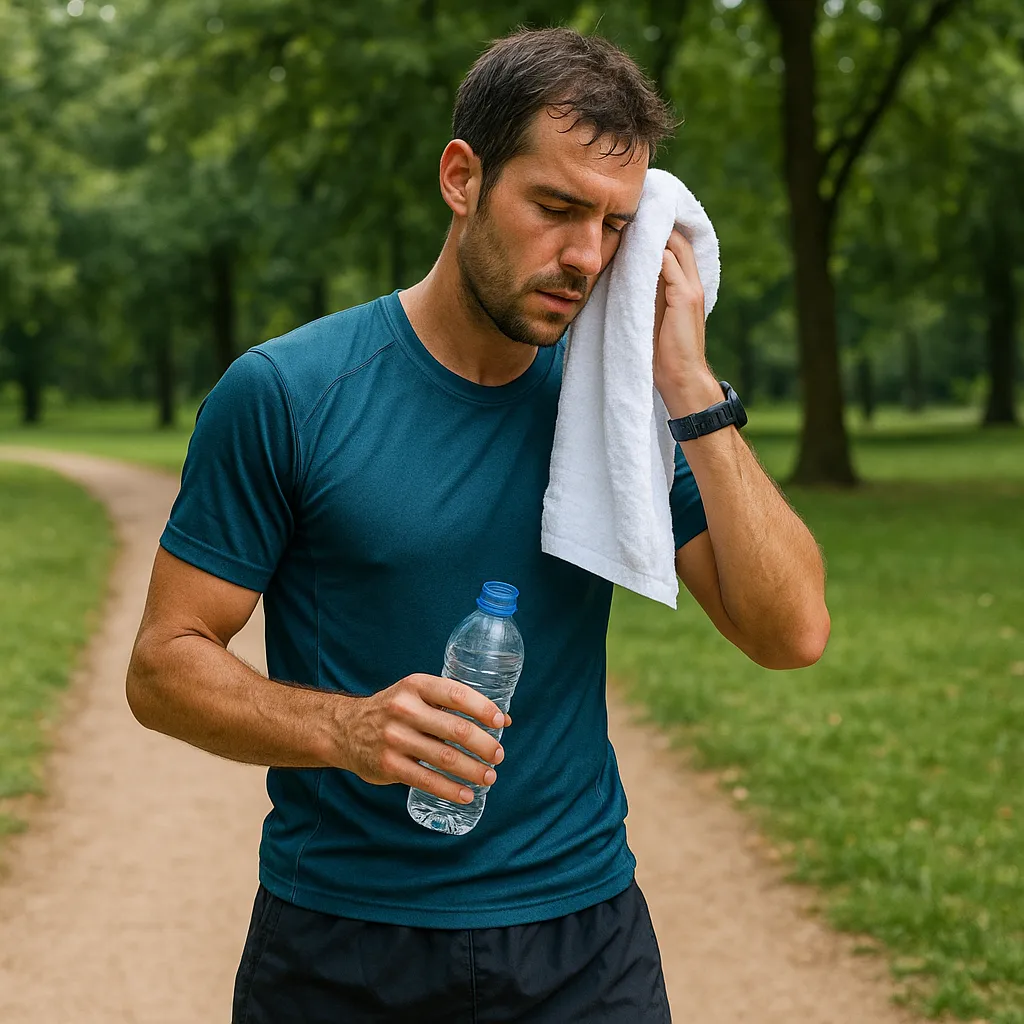 Coureur amateur en phase de récupération après un effort intense