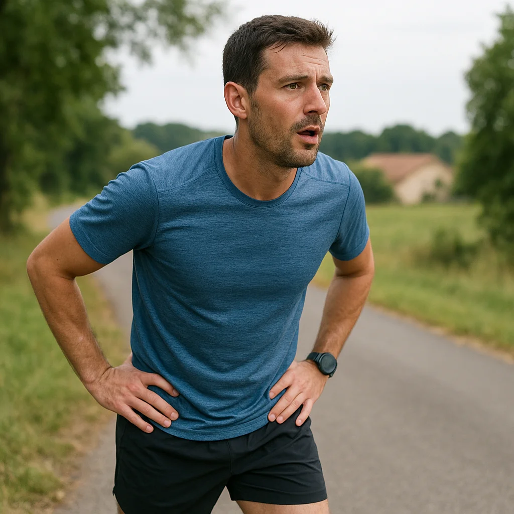 Comment éviter le surentraînement : signes d’alerte et bonnes pratiques ? 2 Coureur amateur fatigué pendant l’effort, signe possible de surentraînement