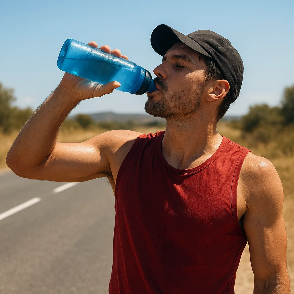 Coureur s’hydratant pendant l’effort avec des petites gorgées régulières