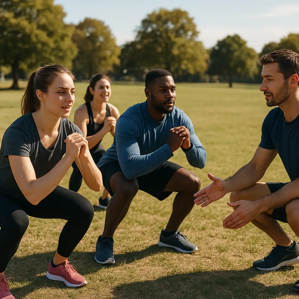 Les tests physiques les plus utilisés par les entraîneurs : à quoi servent-ils ? 3 Groupe en reprise sportive accompagné par un coach