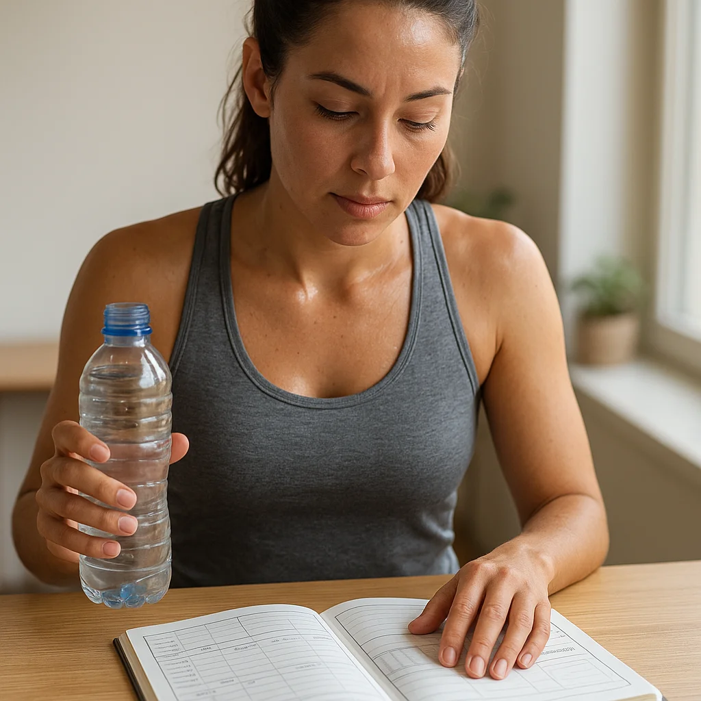 Pourquoi le poids stagne malgré le sport ? Les causes les plus fréquentes 2 Personne qui suit ses progrès sportifs et alimentaires