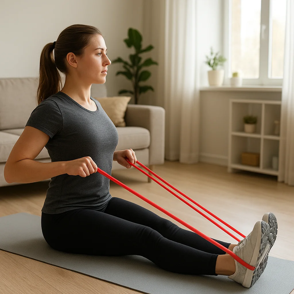 Rowing avec élastique pour renforcer le dos à domicile